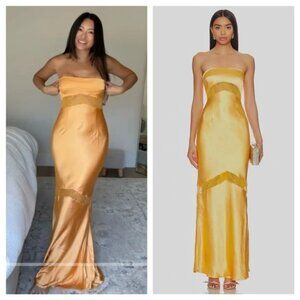 NWT Runaway the Label Maxi Dress Melrose Orange Satin Strapless Wedding Guest XS